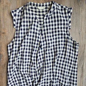 Anthropologie 11.1 Tylho Gingham Plaid Top Sleeveless Linen Blend Blue White XS